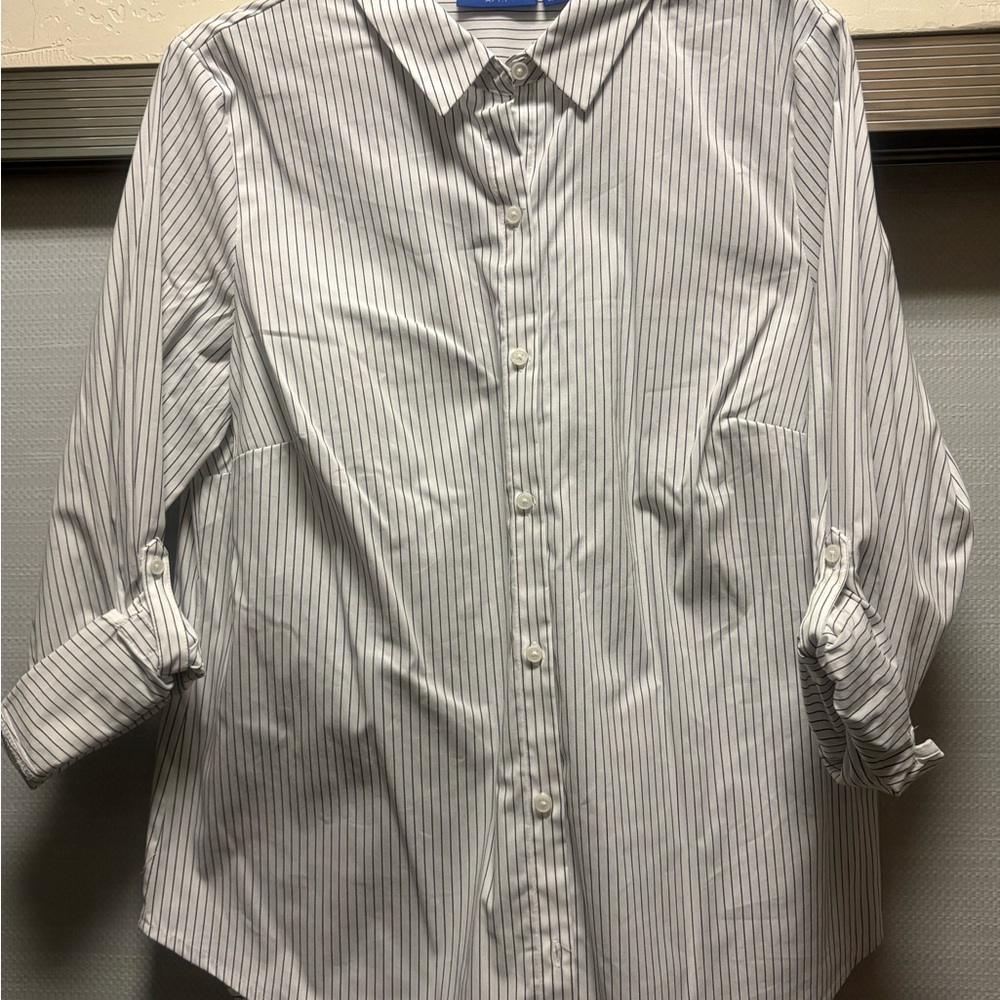 Elegant White Striped Women's Button Down Shirt